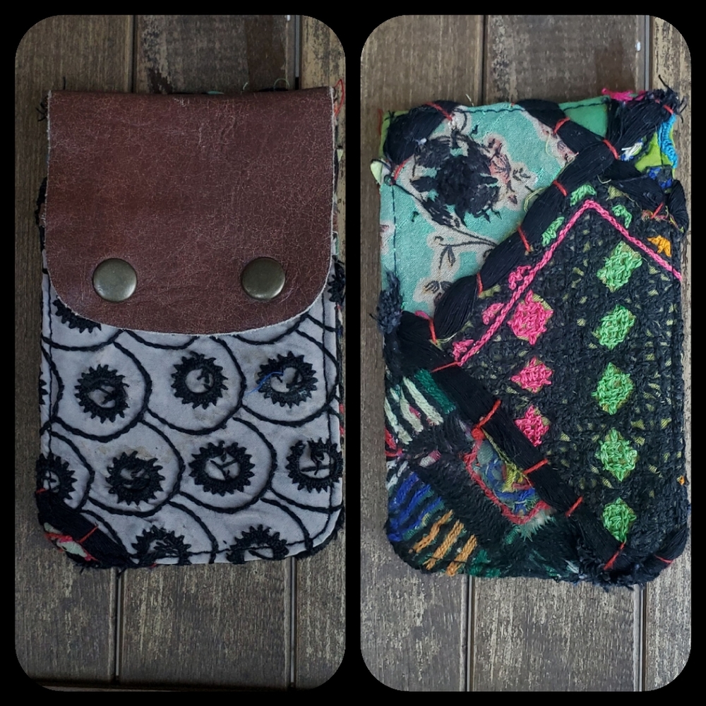 🍳🧠 Free People Boho Embroidered Repurposed vtg banjara hippie Wallet card case